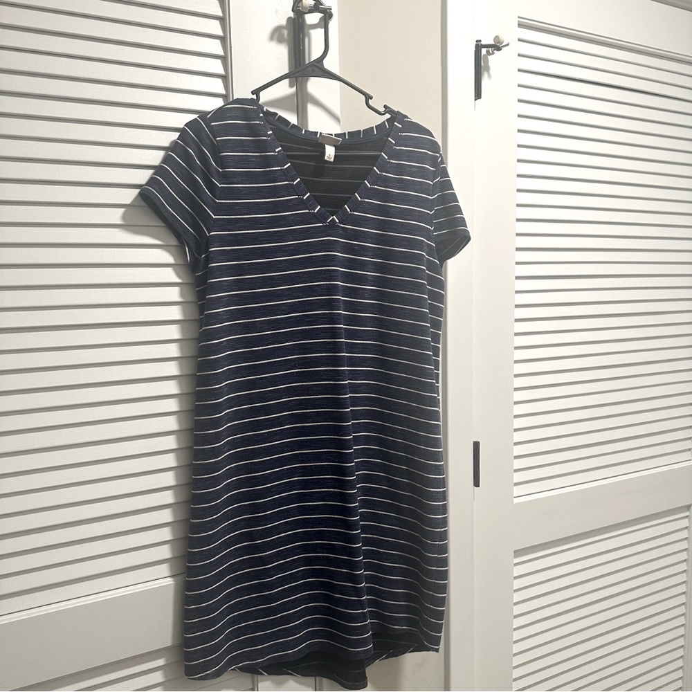 Blue and white striped dress